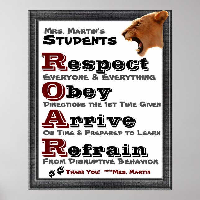 Poster des directives et des règles de la classe (Devant)