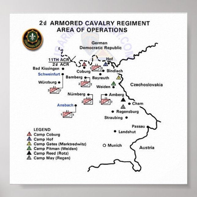 Poster des emplacements de la 2e RCA (Devant)