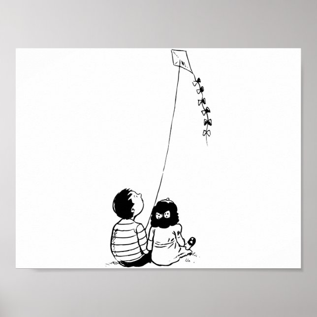 Poster Des Enfants Volant Un Cerf-volant (Devant)