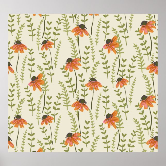 Poster Des fougères vertes, des fleurs oranges, de la nat (Devant)