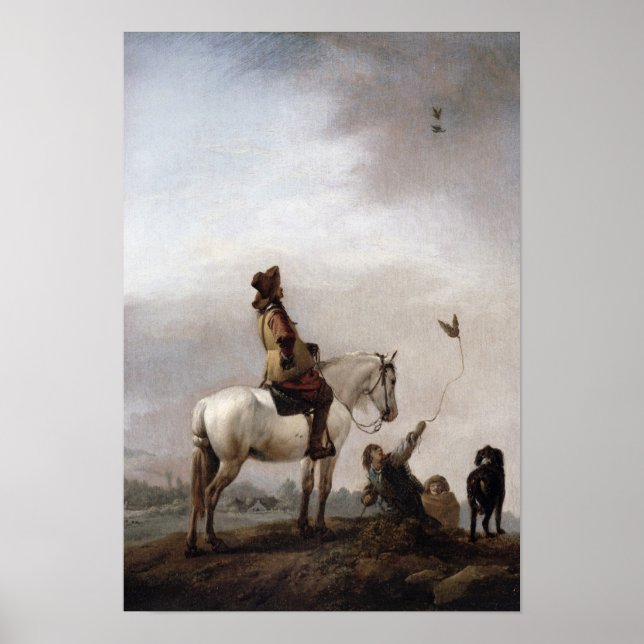 Poster Des gentilshommes à cheval observant un Falconer (Devant)