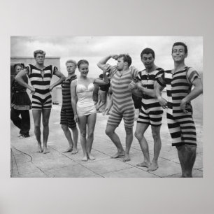 Poster Des hommes vintages en maillot de bain avec une fe