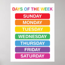Poster des Journées de la semaine en classe