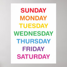 Poster des Journées de la semaine en classe
