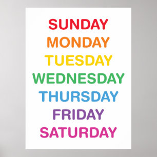 Poster des Journées de la semaine en classe