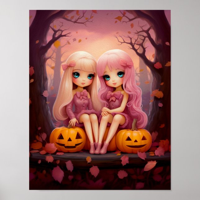 Poster Des jumelles roses d'Halloween dans le parc (Devant)