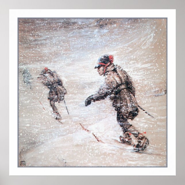 Poster Des Lapins dans une tempête de neige (Devant)