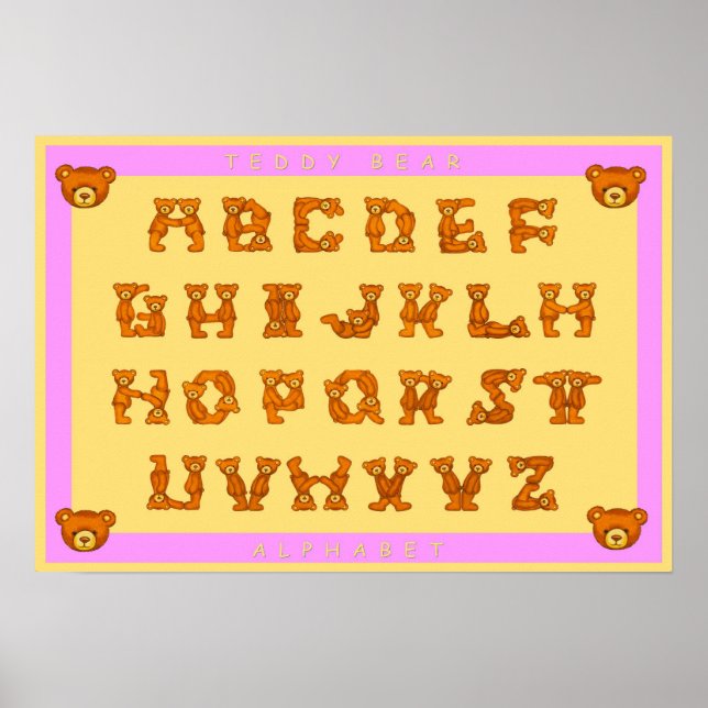 Poster des lettres alphabétiques de l'ours en pelu (Devant)