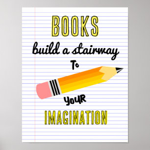 Poster Des livres construisent un escalier vers votre ima
