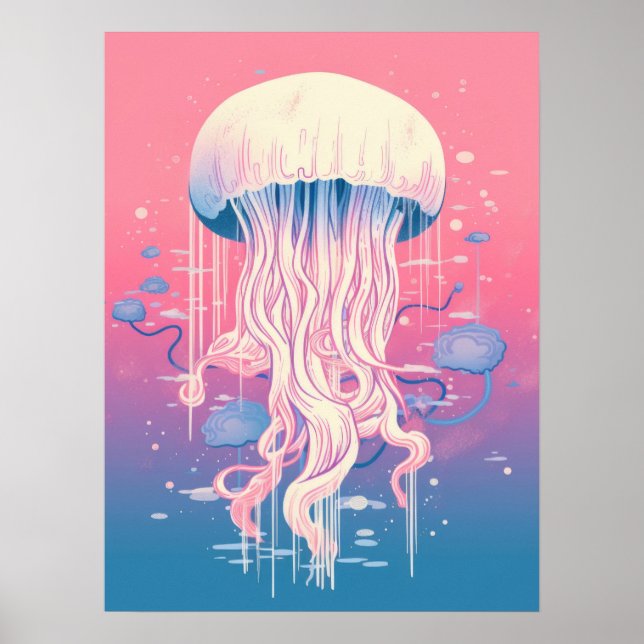 Poster Des méduses de rêve dans les teintes océaniques (Devant)