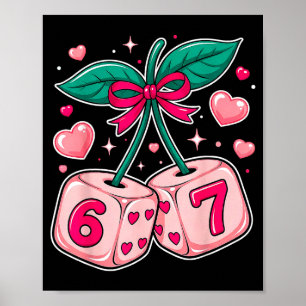 Poster Dés mignons cerise Saint Valentin rose kawaii 67 m