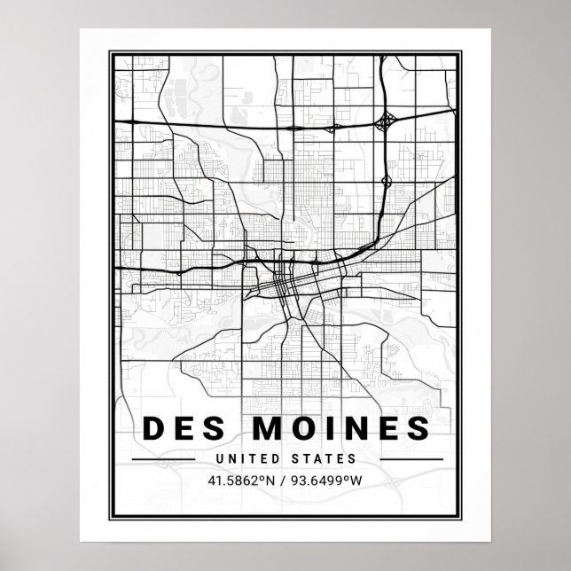 Poster Des Moines Iowa États-Unis Plan de la ville touris (Devant)