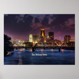 Poster Des Moines, Iowa, paysage urbain