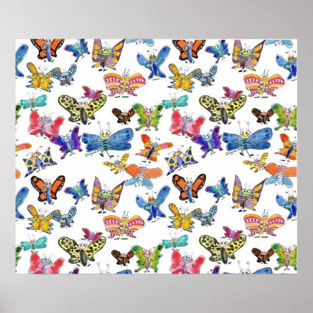 Poster des papillons d'aquarelle de dessin (Devant)