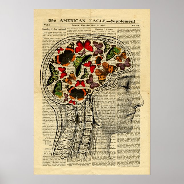 Poster des papillons tête humaine sur le journal (Devant)