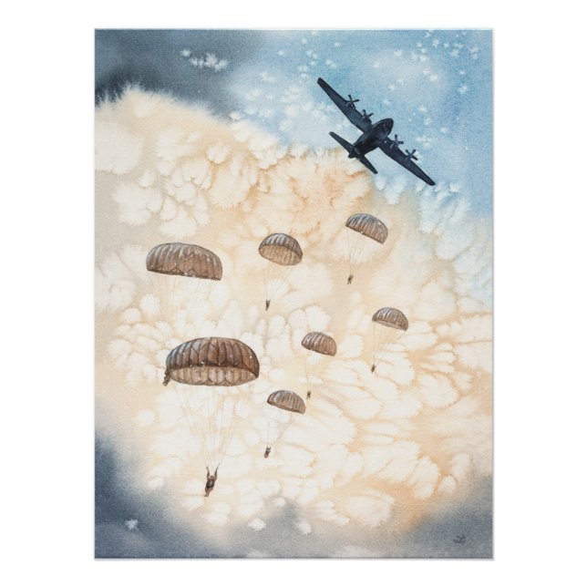 Poster Des parachutistes aéroportés sautent des avions He (Devant)