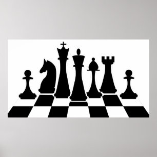 Poster Des pièces d'échecs noires sur un échiquier