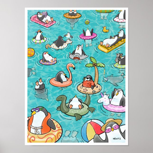 Poster des pingouins de la fête de la piscine (Devant)