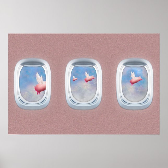 Poster Des porcs volent au-delà des fenêtres de l'avion (Devant)