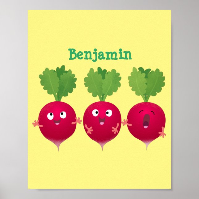 Poster Des radis mignons chantant des légumes de dessin a (Devant)