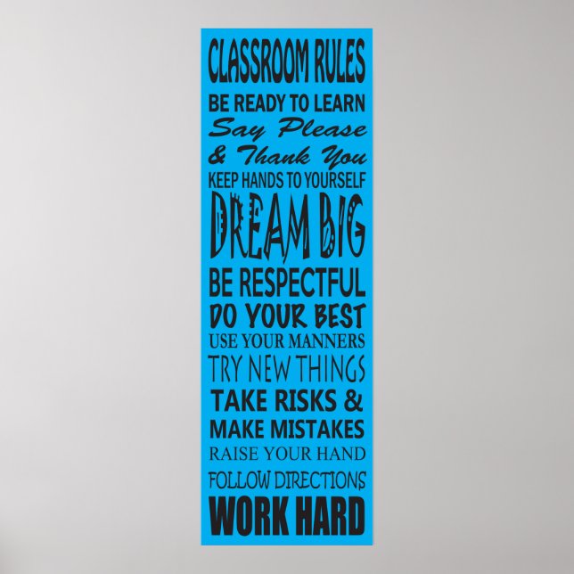 Poster des règles de classe (bleu), 12 po x 36 po (Devant)