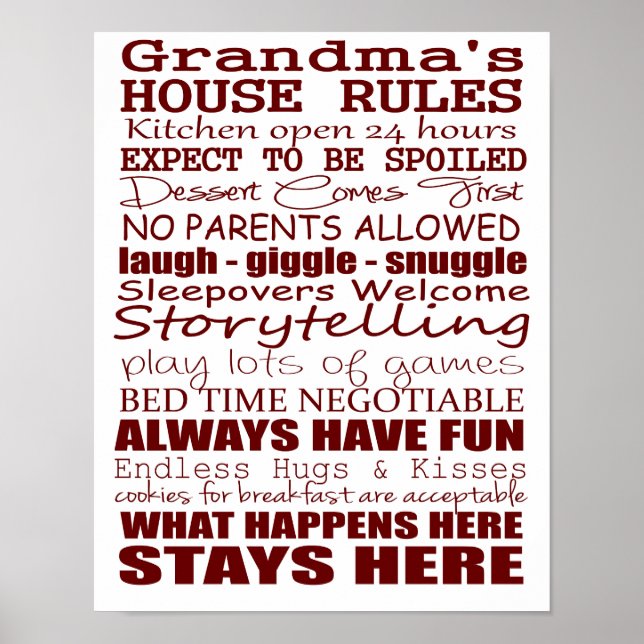 Poster des Règles de la maison de grand-mère 11x14 (Devant)