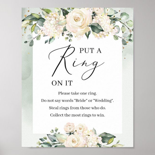Poster Des roses blanches vertes mettent une bague sur le (Devant)