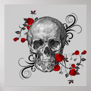Poster des roses rouges et du crâne noir