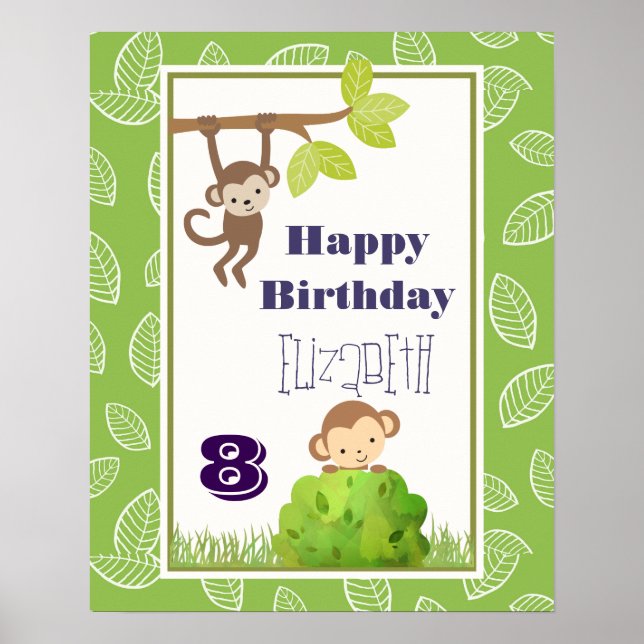 Poster Des Singes Se Balançant Des Arbres Joyeux Annivers (Devant)