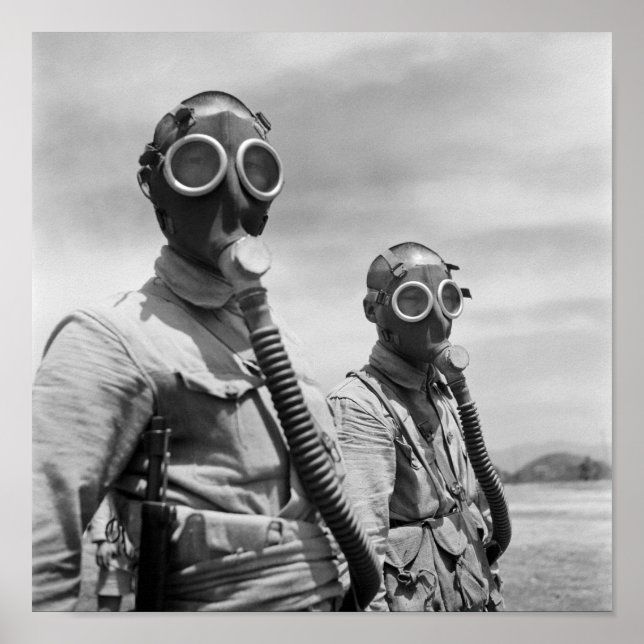 Poster Des soldats chinois portant des masques à gaz -194 (Devant)
