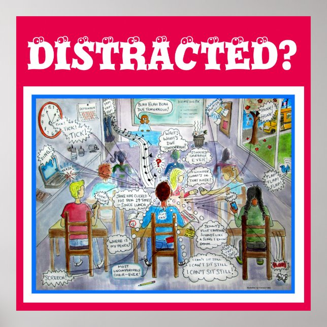 Poster des symptômes du TDAH : "Distrait" (Devant)
