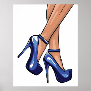 Poster des talons et des jambes de Stiletto bleu