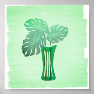 Poster Des verts lumineux Feuilles tropicaux à Vase