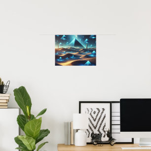 Poster Désert bleu surréaliste et Pyramides flottantes