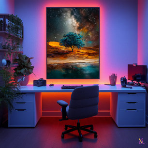 Poster Désert céleste - Arbre solitaire sous la Voie Lact