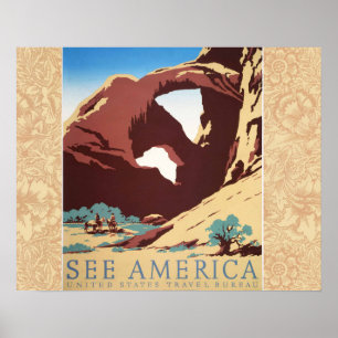 Poster Désert de Cowboy Chevaux Vintages de l'Ouest