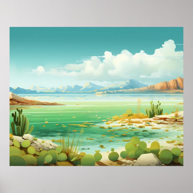 Poster Désert en bord de mer Beach Cactus Peinture (Devant)