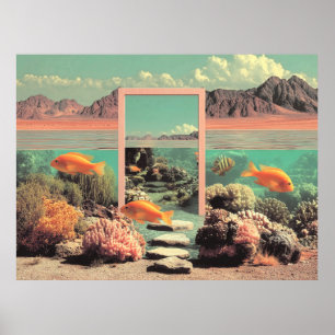 Poster Désert Océan Surréaliste avec Porte
