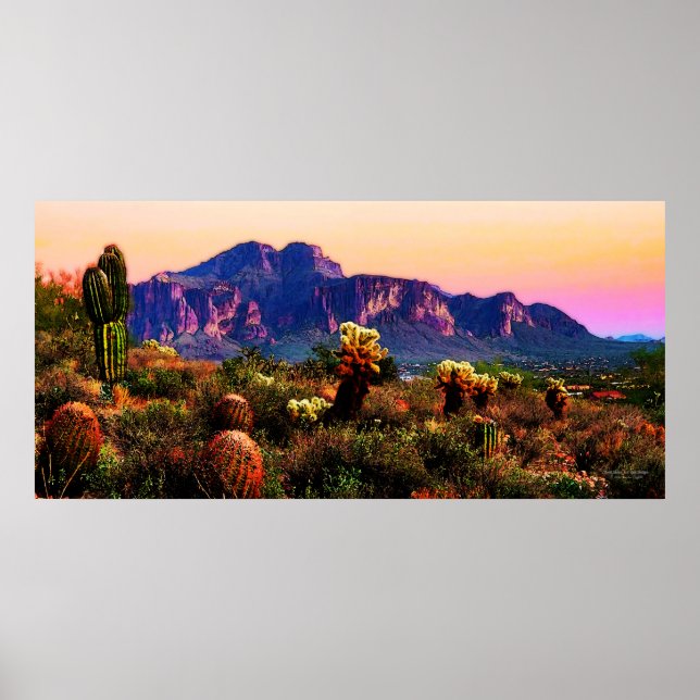 Poster Désert Pittoresque pourpre Mountain Dusk 40,32x19, (Devant)