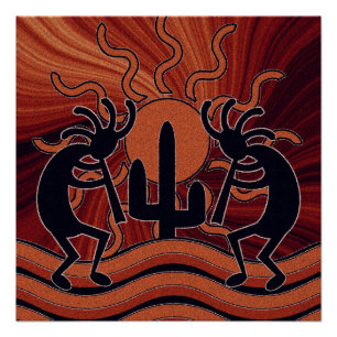 Poster Désert Sun Cactus Kokopelli Sud-Ouest