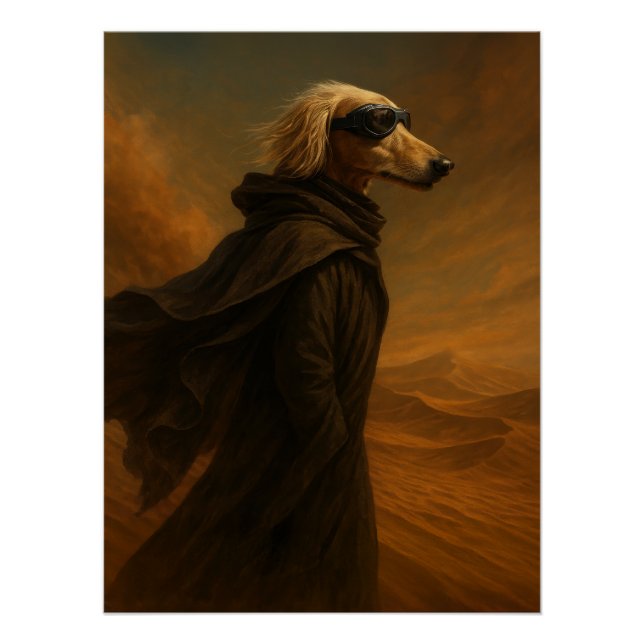 Poster Desert Warrior Greyhound Art - Epic Sci-Fi Dog (Devant)