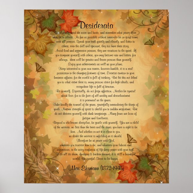 Poster Desiderata "choses désirées" Feuilles d'automne (Devant)