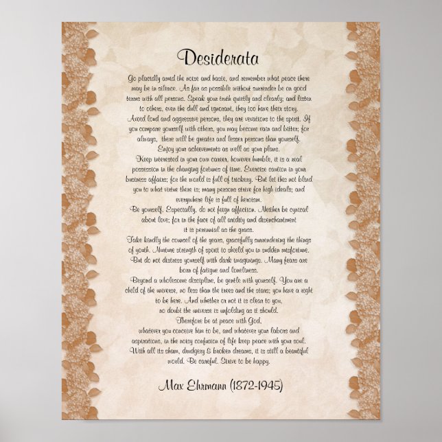 Poster Desiderata "choses désirées" parchemin floral (Devant)