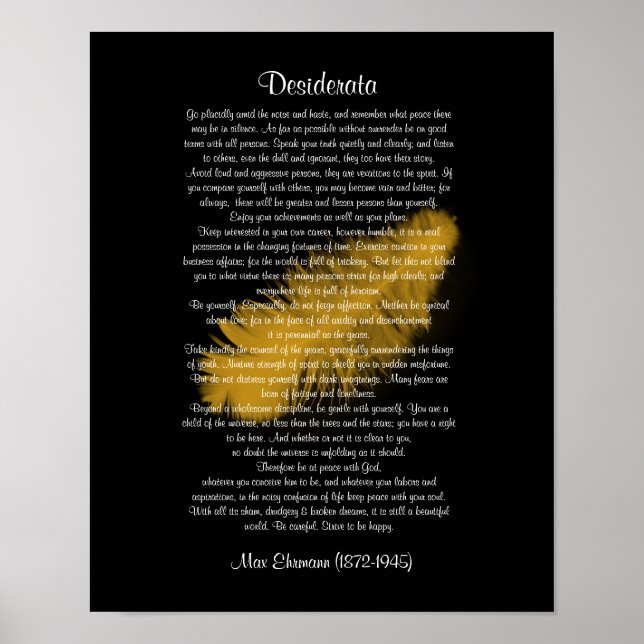 Poster Desiderata "choses désirées" Plumes dorées noir (Devant)