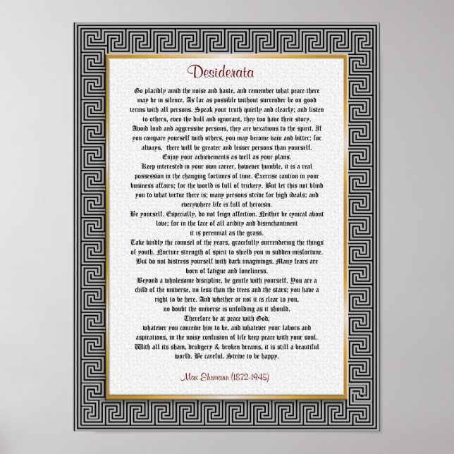 Poster Desiderata "choses désirées", prose (Devant)