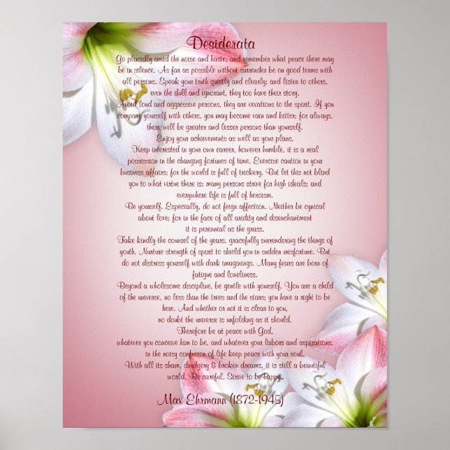 Poster Desiderata "choses désirées", prose floral (Devant)