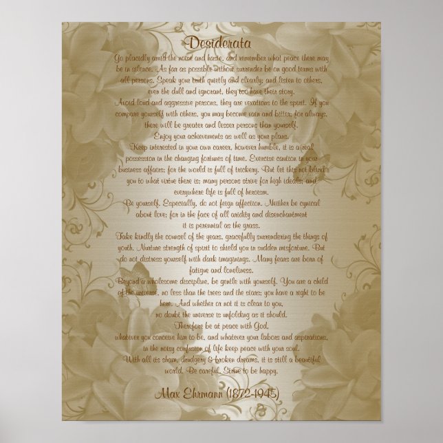 Poster Desiderata "choses désirées", prose floral (Devant)