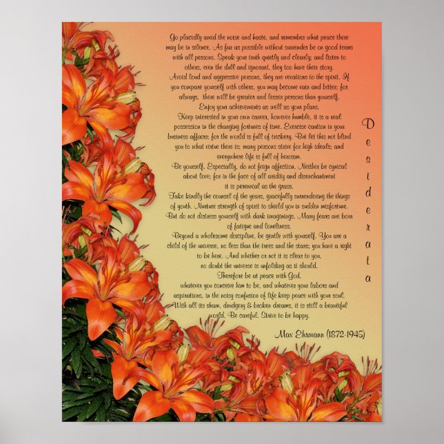 Poster Desiderata "choses désirées", prose lis asiatique  (Devant)