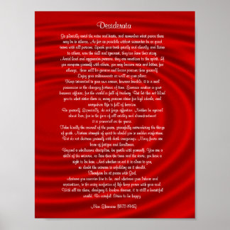 Poster Desiderata "choses désirées", prose sur rouge