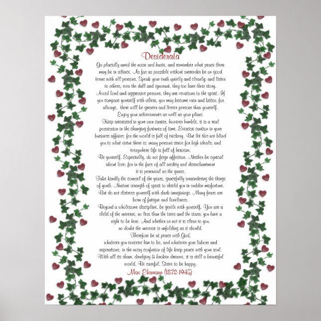 Poster Desiderata Coeurs d'Ivy (Devant)
